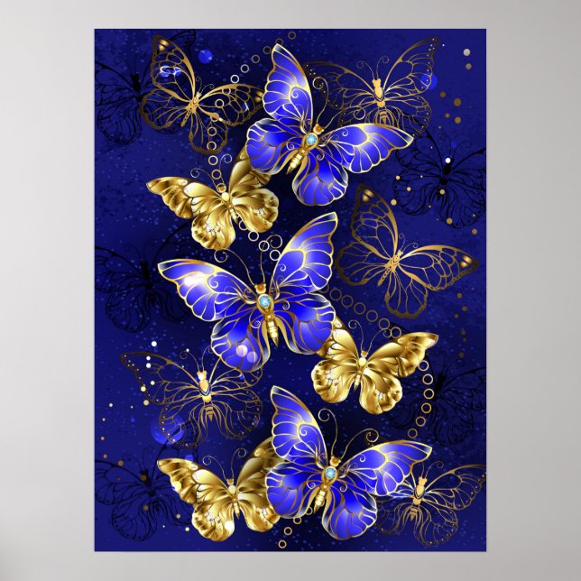 Póster Composición con mariposas de zafiro (Frente)