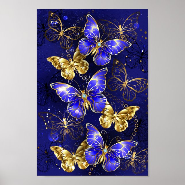 Póster Composición con mariposas de zafiro (Frente)