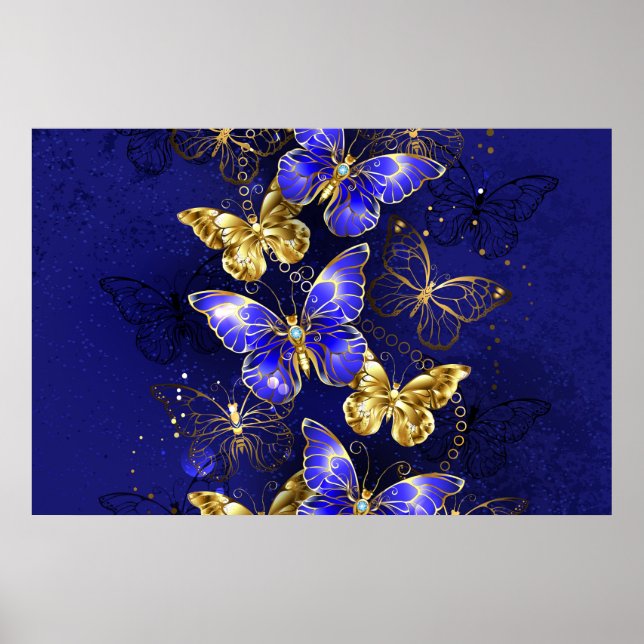 Póster Composición con mariposas de zafiro (Frente)