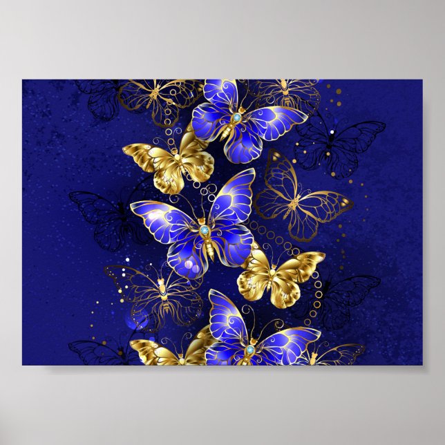 Póster Composición con mariposas de zafiro (Frente)