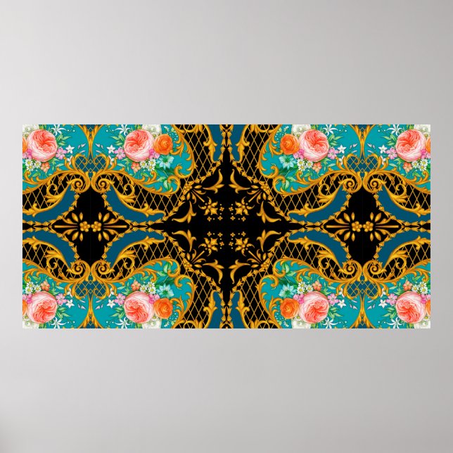Póster Composición cuadrada con flores rosadas y naranjas (Frente)