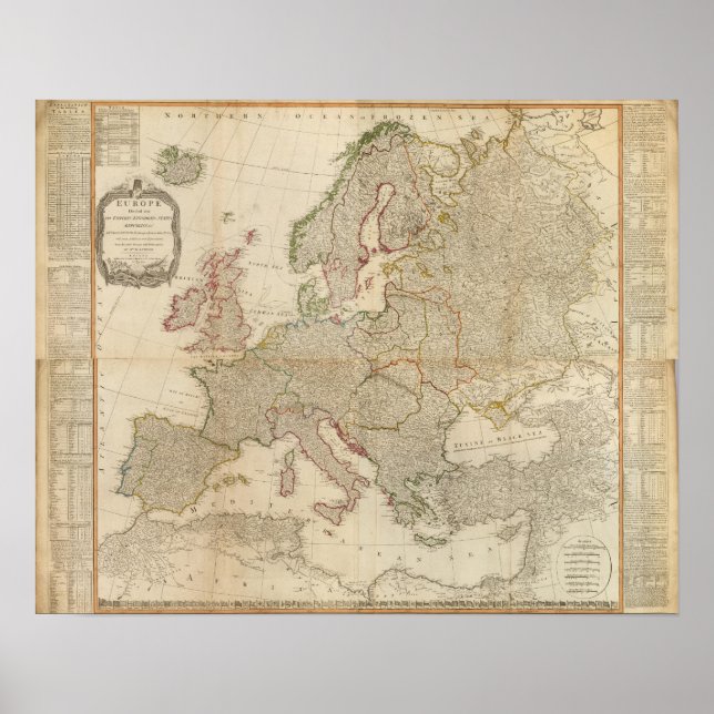 Póster Composición de Europa con cuadros estadísticos (Frente)