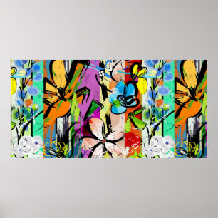 Póster composición de fondo abstracto con flores, con