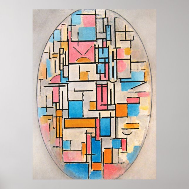 Póster Composición de Mondrian en Oval con planos de colo (Frente)