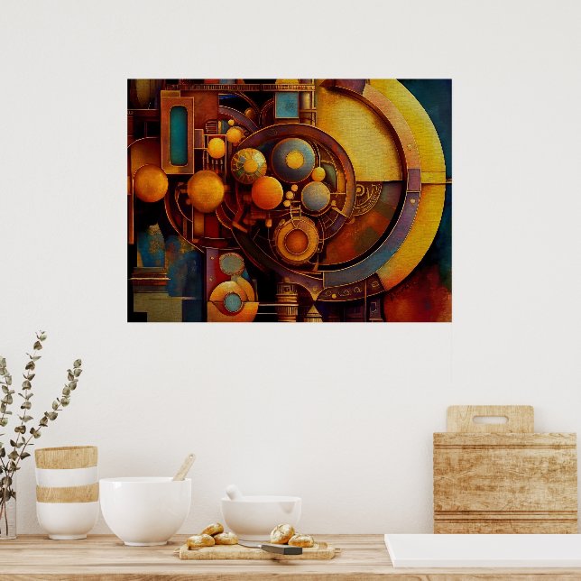 Póster Composición de Orbe Mecánico Steampunk (Cocina)