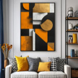 Póster Composición geométrica de lujo<br><div class="desc">Arte abstracto sofisticado con formas geométricas audaces. Bloques naranjas vibrantes mezclados con texturas ricas de oro y mármol. Diseño moderno perfecto para decoración de interiores de alta gama,  portadas de revistas y proyectos corporativos. Transmite elegancia contemporánea y fuerza visual en cada línea precisa.</div>