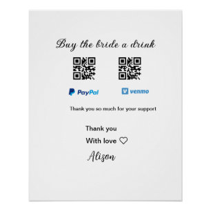 Póster Compra a la novia una donación de bebidas QR Venmo