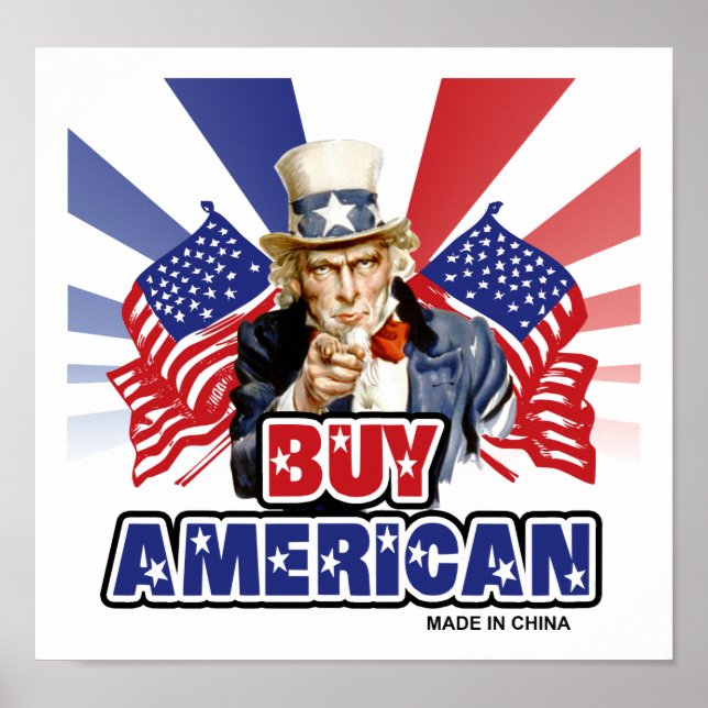 Póster Compra Americano (Hecho En China) - Chiste Gracios (Frente)