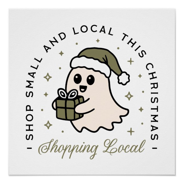 Póster Comprar pequeño y local este Navidad verde (Anverso)