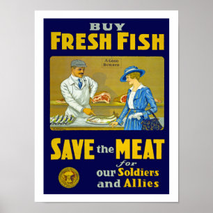 Póster Comprar pescado fresco ~ Guardar carne