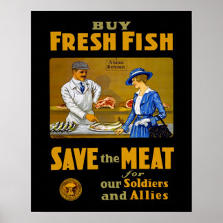 Póster Comprar pescado fresco Vintage WW1 Retro Patriótic