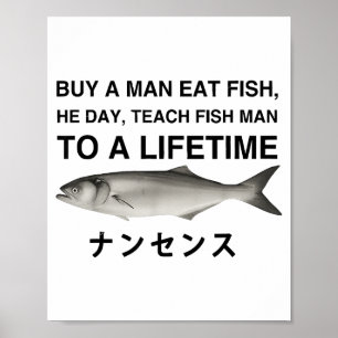 Póster Comprar un hombre comer pescado él día enseñar pes