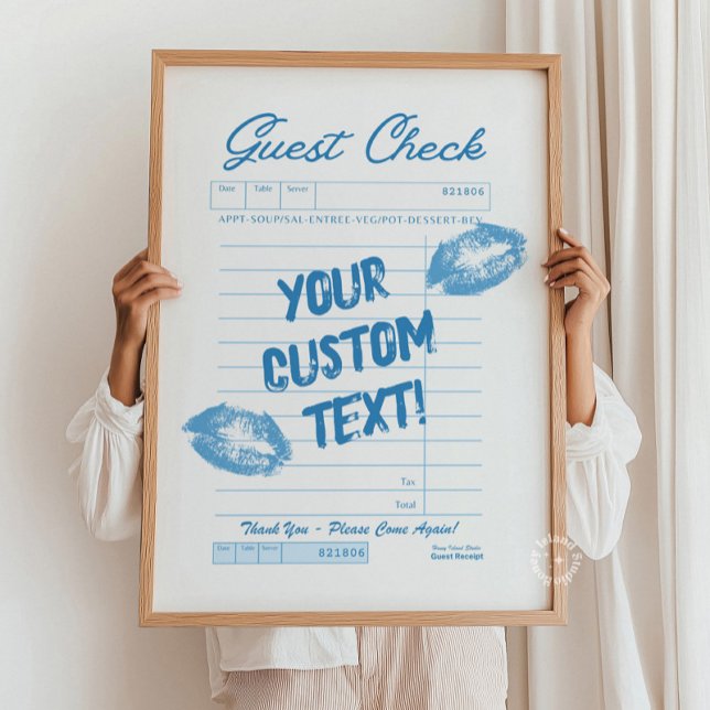 Póster Comprobación de invitado de personalizado - Azul d (Custom Guest Check – Personalized Quote Blue Poster)