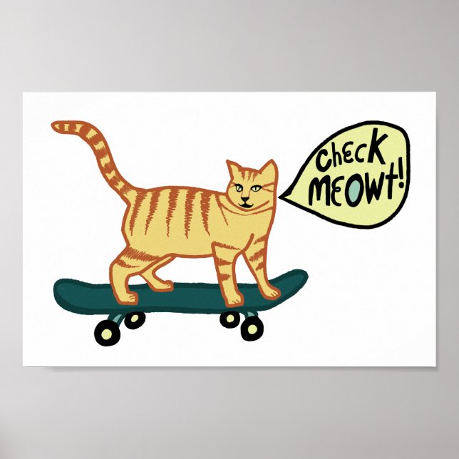 Póster Comprobar Meowt Punny Skateboarding Cat (Frente)