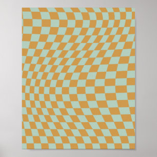 Póster Comprobar patrón Mint Wavy Checkerboard Checkboard
