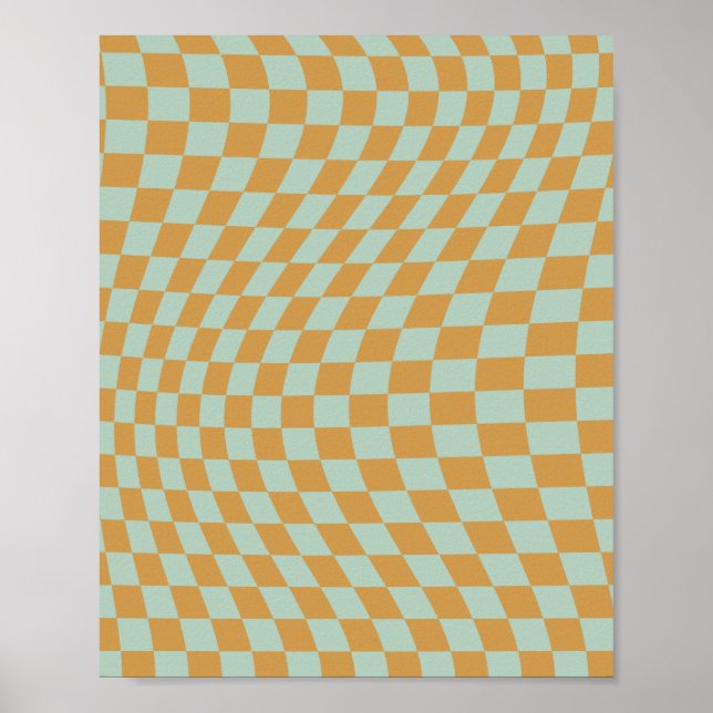 Póster Comprobar patrón Mint Wavy Checkerboard Checkboard (Frente)