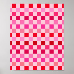 Póster Comprobar tablero de cheques rosa y rojo