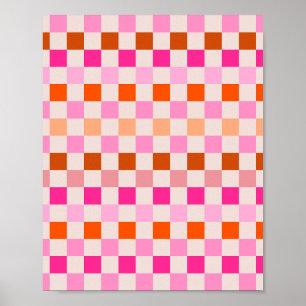 Póster Comprobar tablero de cheques rosado y Naranja