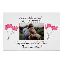 Póster Compromiso de fotos Globos de amor rosado