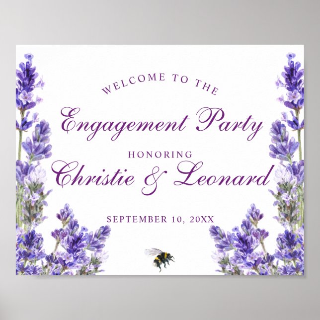 Póster Compromiso Elegante De Flores De Lavandera Púrpura (Frente)