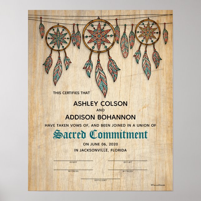 Póster "Compromiso sagrado" Certificado de Boho de Boda R (Frente)