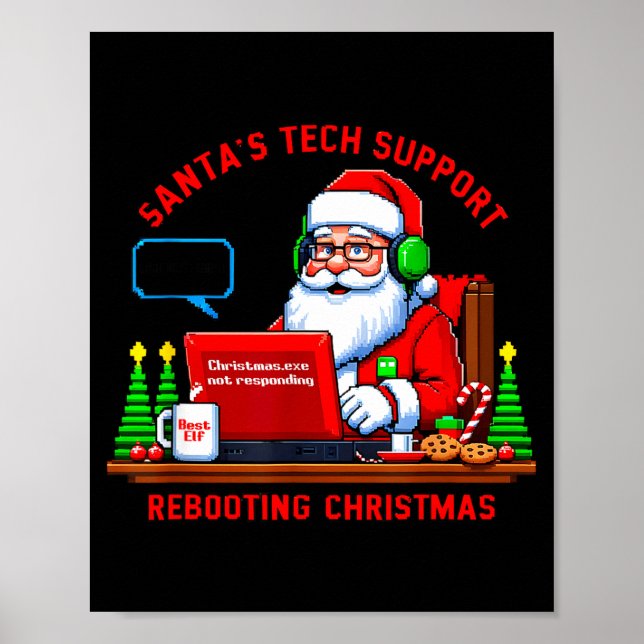 Póster Computer Meme Funny Santa's Tech Suprt Rebooting C (Frente)