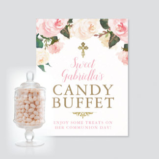 Póster Comunión & Bautizo BUFFET DE DULCES ROSA