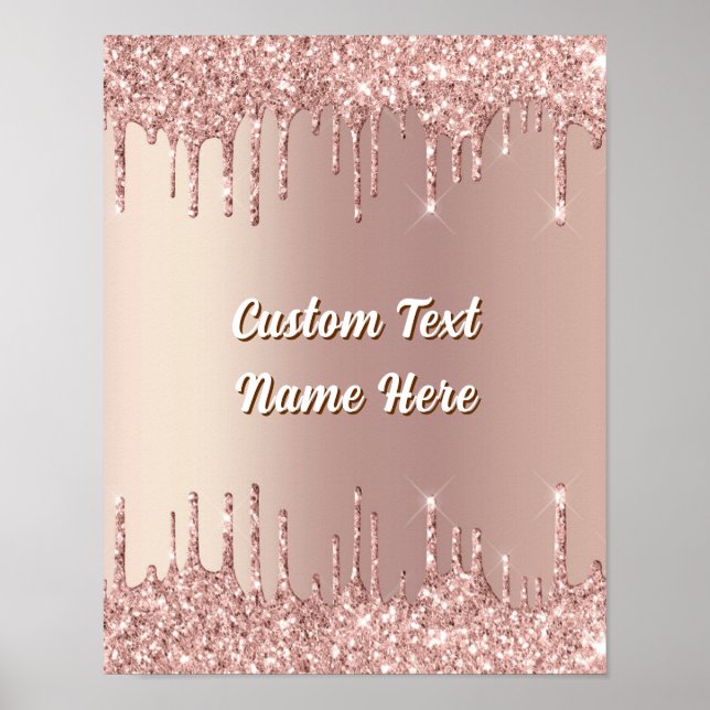 Póster con Brillo en Rosa Dorado Texto Personaliza (Frente)