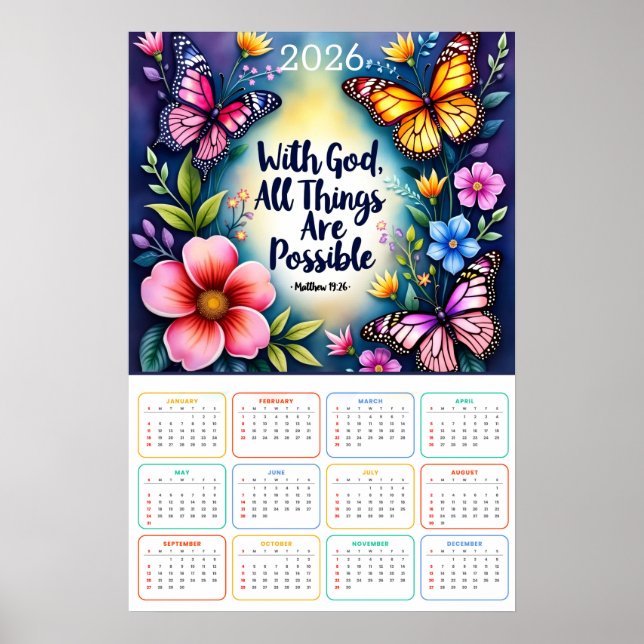 Póster Con Dios, Todas las Cosas Son Posibles Calendario  (Frente)