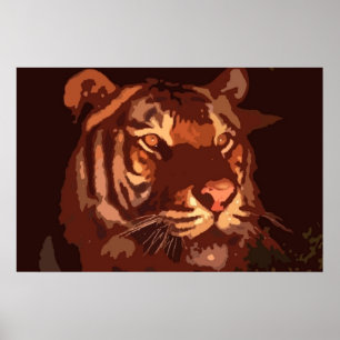 Póster con impresión de cara de tigre con luz negr