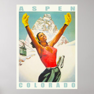 Poster con impresión de esquí de época de Aspen