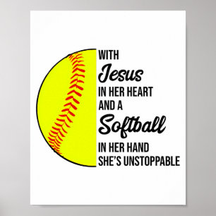 Póster Con Jesús en su corazón y un Softball Ella es Impa