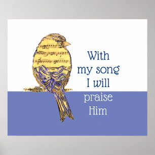 Póster Con mi canción lo alabo Bird la Biblia Scripting