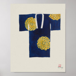 Póster con nagajuban japonés azul y dorado