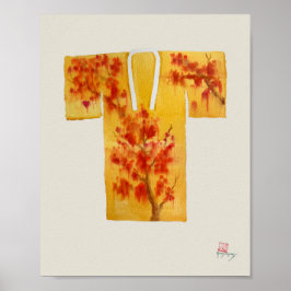 Póster con nagajuban japonés rojo y amarillo
