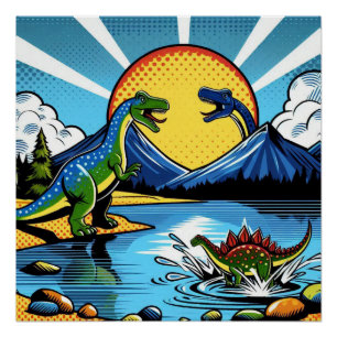 Poster con paisaje de dinosaurios