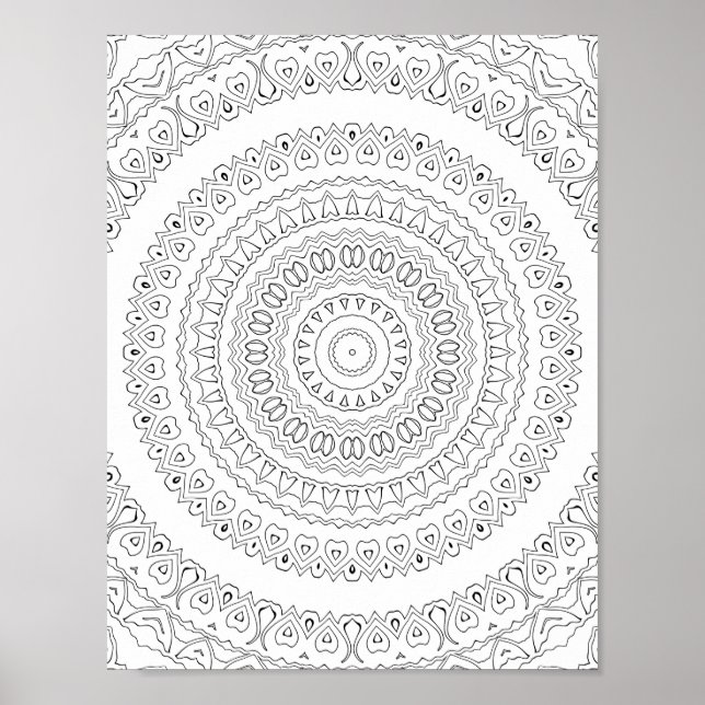 Póster Concentric Heart Waves Coloring Page Pattern Art (Frente)