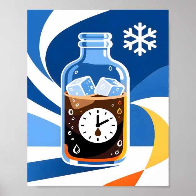 Póster Concepto de tiempo de café frío moderno azul (Frente)