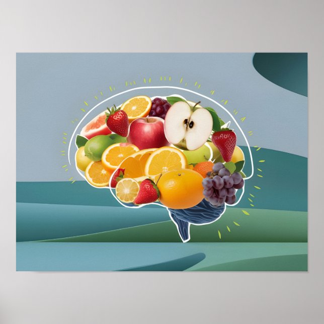 Póster Concepto de vida saludable: cerebro con frutas ilu (Frente)