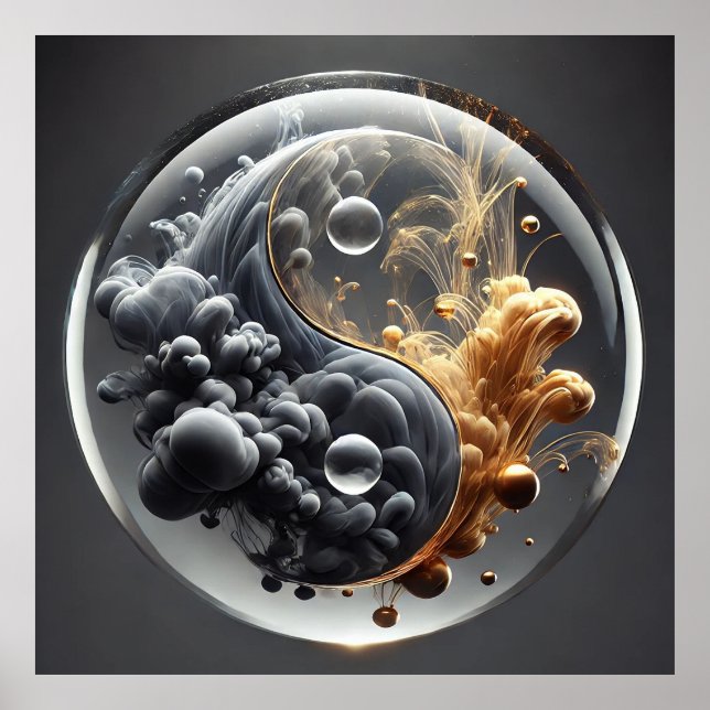 Póster Concepto de Yin Yang con Patrones Fluidos (Frente)