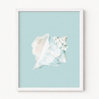 Póster Concha de agua marina pastel azul y blanco