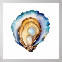 Póster Concha de ostra acuarela