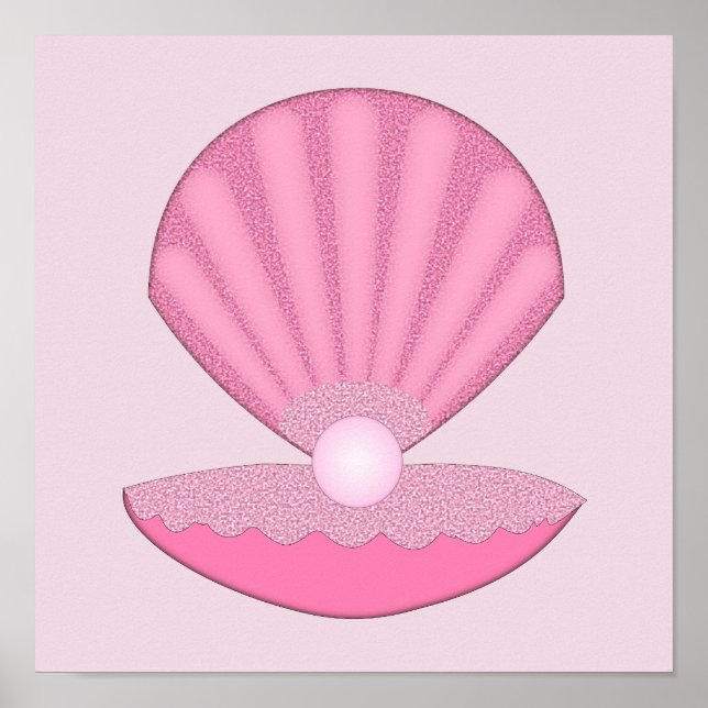 Póster Concha de ostra y perla de bebé niña rosa (Frente)