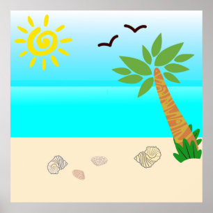 Póster concha en el poster de la playa