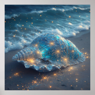 Póster Concha marina brillante en la playa debajo