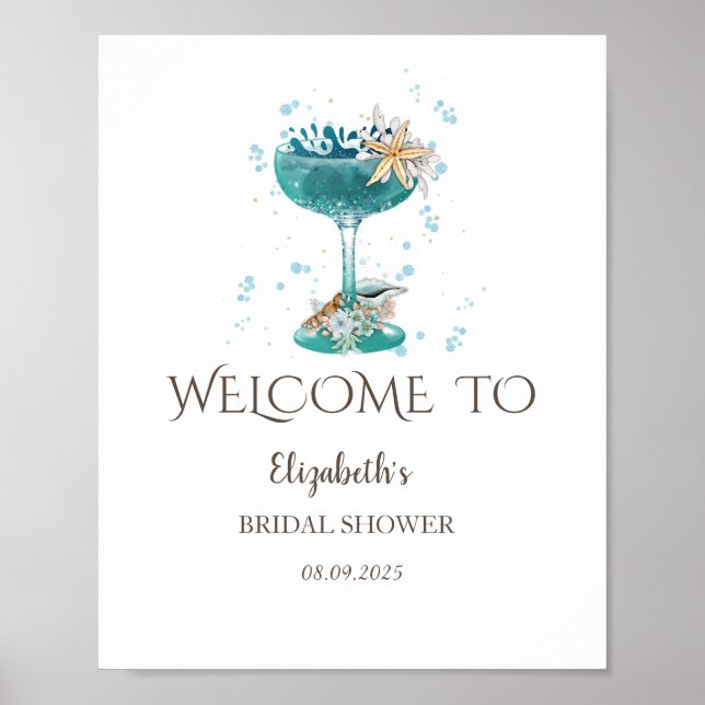 Póster Conchas de Cocktail para Bridal Shower de Verano (Frente)