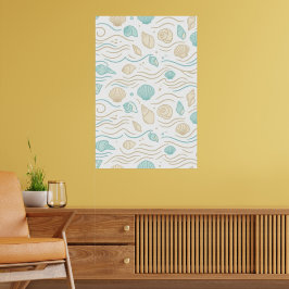 Póster Conchas de Lagero minimalistas y olas del océano