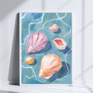 Póster Conchas de Océano Pastel Acuarela Costera