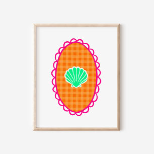 Póster Conchas Marinas Caprichosas Naranja a Cuadros y Ve