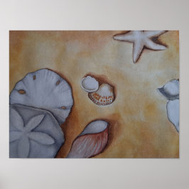 Póster conchas marinas en la costa